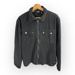 Wesc Mens size Large Womens XL Unisex Corduroy Shirt Jacket Black Cotton Zip Up